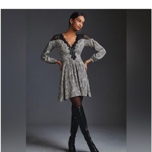 Anthropologie Black and Gray Lace Dress